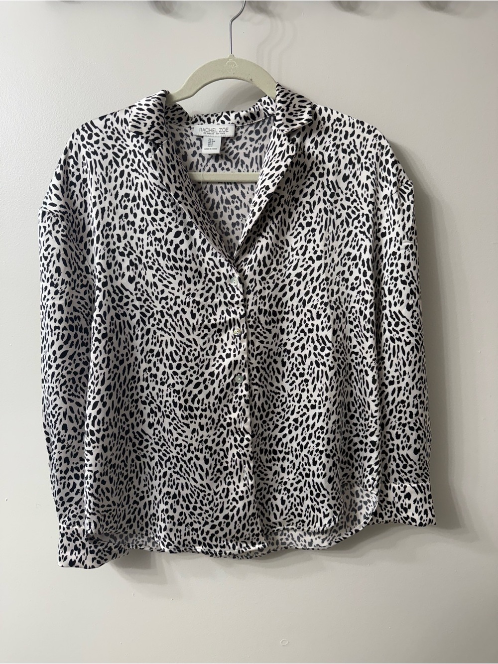 Rachel Zoe Black and White Leopard-Print Button Front Blouse